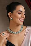 Buy_SWABHIMANN_Silver Plated Emerald Zirconia Embellished Necklace Set_at_Aza_Fashions