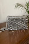 Bhavna Kumar_Silver Hand Embroidered Box Clutch_Online_at_Aza_Fashions