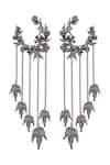 Shop_Opalina Soulful Jewellery_Silver Plated Chains, Cut Work Handcrafted Tassel Hoop Long Earrings _at_Aza_Fashions