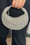 Shop_Bhavna Kumar_Grey Embroidered Crescent Mini Bag_at_Aza_Fashions