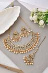 Shop_Ishhaara_White Stone And Bead Embellished Studded Choker Set_at_Aza_Fashions