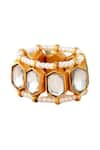 Ishhaara_White Stone And Bead Embellished Geometric Studded Ring _Online_at_Aza_Fashions