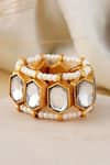 Shop_Ishhaara_White Stone And Bead Embellished Geometric Studded Ring _at_Aza_Fashions