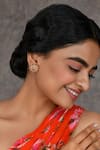 Buy_Ishhaara_Red Kempu Stone Embellishments Floral Stud Earrings _at_Aza_Fashions