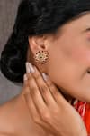 Ishhaara_Red Kempu Stone Embellishments Floral Stud Earrings _Online_at_Aza_Fashions