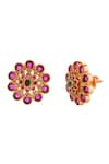 Shop_Ishhaara_Red Kempu Stone Embellishments Floral Stud Earrings _Online_at_Aza_Fashions