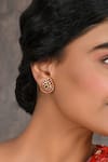 Ishhaara_Pink Kempu Stone Embellishments Encrusted Stud Earrings_Online_at_Aza_Fashions