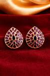 Shop_Ishhaara_Pink Kempu Stone Embellishments Encrusted Stud Earrings_at_Aza_Fashions