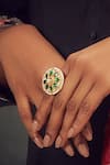 Buy_MAISARA JEWELRY_Green Embroidery Kundan Embellished Ring _at_Aza_Fashions