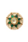Shop_MAISARA JEWELRY_Green Embroidery Kundan Embellished Ring _at_Aza_Fashions