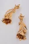 Shop_Opalina Soulful Jewellery_Gold Plated Handcrafted Floral Long Statement Earrings _at_Aza_Fashions