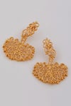 Shop_Opalina Soulful Jewellery_Gold Plated Cut Work Handcrafted Filigree Danglers _at_Aza_Fashions