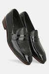 Lafattio_Black Perforated Penny Loafers  _Online_at_Aza_Fashions