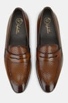 Shop_Lafattio_Brown Textured Penny Loafers  _at_Aza_Fashions