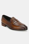 Shop_Lafattio_Brown Textured Penny Loafers  _Online_at_Aza_Fashions