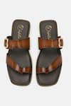 Shop_Lafattio_Brown Leather Buckled Toe Ring Slippers _at_Aza_Fashions