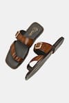 Buy_Lafattio_Brown Leather Buckled Toe Ring Slippers _Online_at_Aza_Fashions