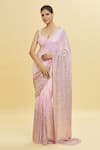 Buy_Shlok Design_Pink Chiffon Embroidery Sequin Sweetheart Dual Tone Saree With Blouse _at_Aza_Fashions