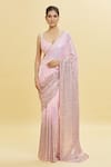 Shlok Design_Pink Chiffon Embroidery Sequin Sweetheart Dual Tone Saree With Blouse _at_Aza_Fashions