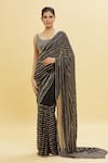 Buy_Shlok Design_Black Georgette Embroidery Linear Grid Pattern Saree With Blouse  _Online_at_Aza_Fashions