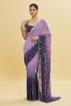 Buy_Shlok Design_Purple Georgette Embroidery Sequin Shaped Ombre Saree With Blouse _Online_at_Aza_Fashions