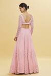 Shlok Design_Pink Net Embroidery Sequins V Neck Geometric Cutdana Lehenga Set _Online_at_Aza_Fashions