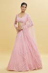 Shop_Shlok Design_Pink Net Embroidery Sequins V Neck Geometric Cutdana Lehenga Set _Online_at_Aza_Fashions