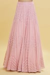 Shlok Design_Pink Net Embroidery Sequins V Neck Geometric Cutdana Lehenga Set _at_Aza_Fashions