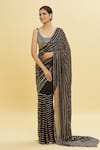 Buy_Shlok Design_Black Georgette Embroidery Linear Grid Pattern Saree With Blouse  _at_Aza_Fashions