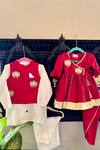 Shop Rage Attire-Sweta Saria Red Cotton, Silk, Bamboo Zari, Beads, Lotus Work Kurta Set With Nehru Jacket at Aza Fashions Shop_Rage Attire-Sweta Saria_Red Cotton, Silk, Bamboo Zari, Beads, Lotus Work Kurta Set With Nehru Jacket _at_Aza_Fashions