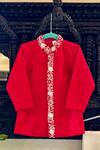 Buy_Rage Attire-Sweta Saria_Red Cotton Sequins Placket Embroidered Sherwani With Pajama _at_Aza_Fashions