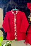 Shop_Rage Attire-Sweta Saria_Red Cotton Sequins Placket Embroidered Sherwani With Pajama _at_Aza_Fashions