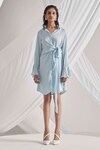 Detales_Blue Double Georgette Plain Collared Neck Bree Knotted Pastel Shirt Dress_Online_at_Aza_Fashions