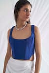 Detales_Blue Banana Crepe Plain Scoop Neck Selena Corset Crop Top_at_Aza_Fashions