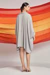 Shop_Detales_Grey Self Crepe Plain Collared Neck Boxy Shirt Dress_at_Aza_Fashions