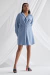 Buy_Detales_Blue Latte Crepe Plain Collared Neck Emily Shirt Dress_at_Aza_Fashions