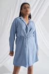 Detales_Blue Latte Crepe Plain Collared Neck Emily Shirt Dress_Online_at_Aza_Fashions