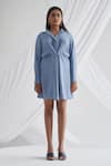 Shop_Detales_Blue Latte Crepe Plain Collared Neck Emily Shirt Dress_Online_at_Aza_Fashions