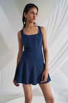 Buy_Detales_Blue Double Side Scuba Plain U Neck Tinkerbell Corset Skater Dress_at_Aza_Fashions