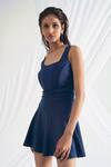 Buy_Detales_Blue Double Side Scuba Plain U Neck Tinkerbell Corset Skater Dress_Online_at_Aza_Fashions