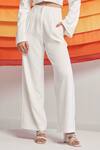 Detales_Ivory Biscuit Crepe Plain Notched Lapel Nirvana Crop Top And Pleated Trouser Set_Online_at_Aza_Fashions