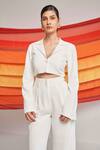 Buy_Detales_Ivory Biscuit Crepe Plain Notched Lapel Nirvana Crop Top And Pleated Trouser Set_Online_at_Aza_Fashions