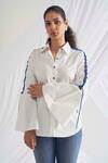Buy_Detales_White Poplin Solid Shirt Collar Vittoria Lace Up Sleeve_at_Aza_Fashions