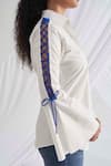 Detales_White Poplin Solid Shirt Collar Vittoria Lace Up Sleeve_Online_at_Aza_Fashions