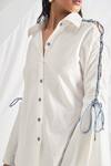 Detales_White Poplin Solid Shirt Collar Contrast Lace Up Sleeve_Online_at_Aza_Fashions