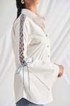 Buy_Detales_White Poplin Solid Shirt Collar Contrast Lace Up Sleeve_Online_at_Aza_Fashions