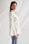 Shop_Detales_White Poplin Solid Shirt Collar Lace Up Sleeve_at_Aza_Fashions