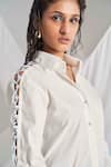 Detales_White Poplin Solid Shirt Collar Lace Up Sleeve_Online_at_Aza_Fashions