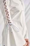Buy_Detales_White Poplin Solid Shirt Collar Lace Up Sleeve_Online_at_Aza_Fashions