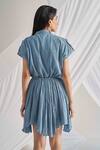 Shop_Detales_Blue Crush Cotton Solid Shirt Collar Tia Asymmetric Hem Dress For Women_at_Aza_Fashions